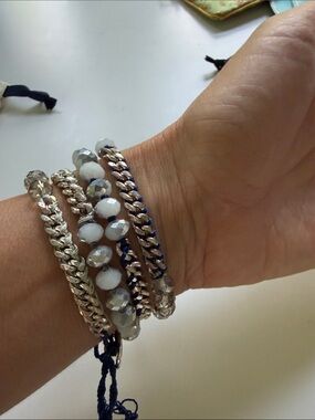 Chloe + Isabel Multi-Row Silver and White Beaded Wrap Bracelet or necklace